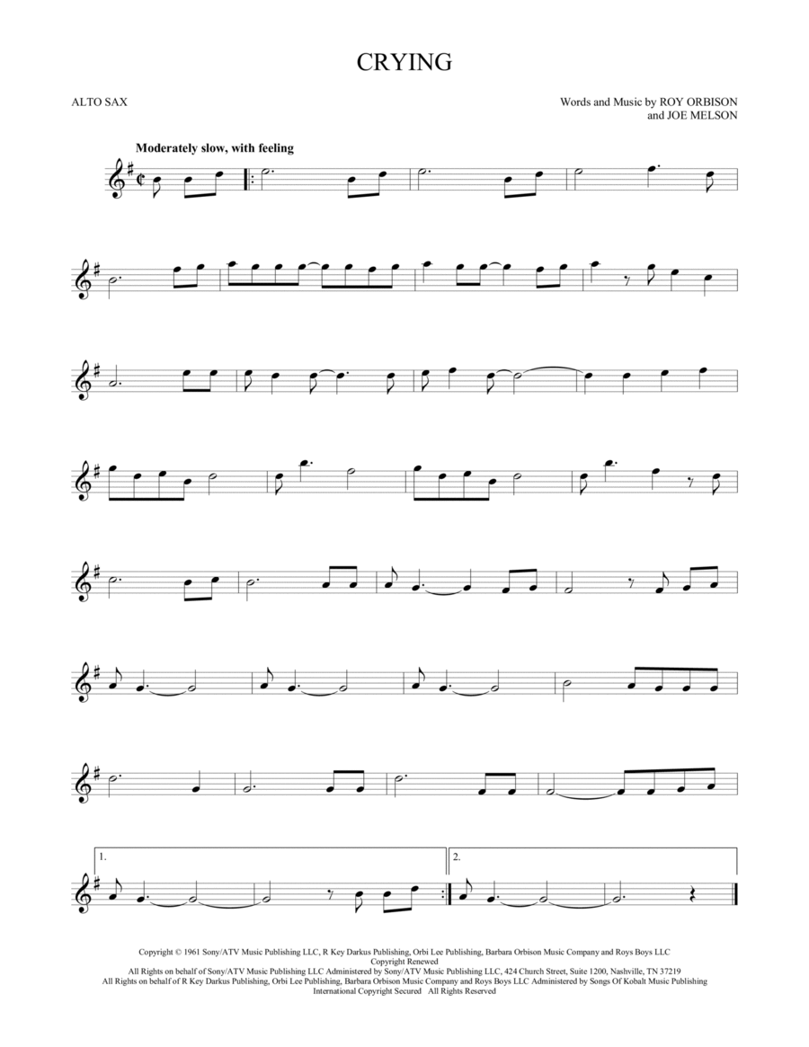 Crying Crying Alto Saxophone scores gallery preview page 1