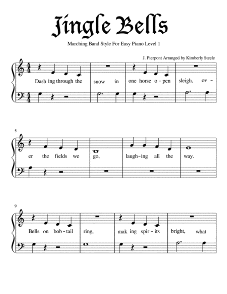 Jingle Bells for Easy Piano Level 1 in Marching Band Style Voice scores gallery preview page 1