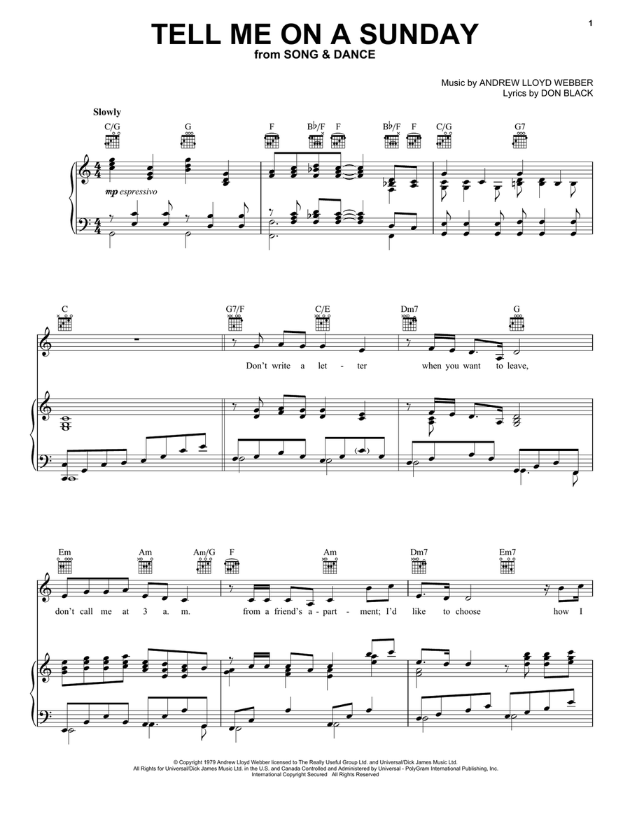 Tell Me On A Sunday Tell Me On A Sunday Piano, Vocal scores gallery preview page 1