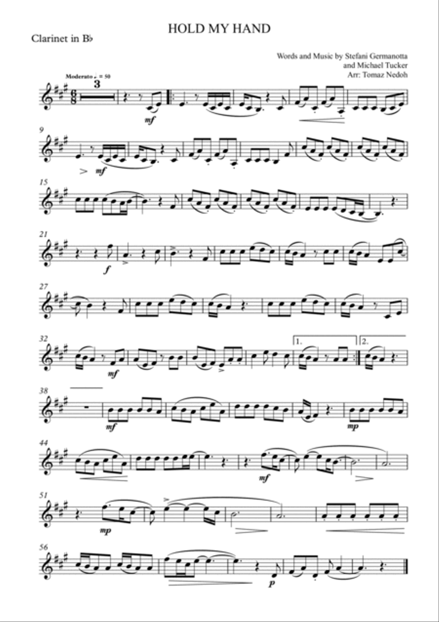 Hold My Hand B-Flat Clarinet scores gallery preview page 3