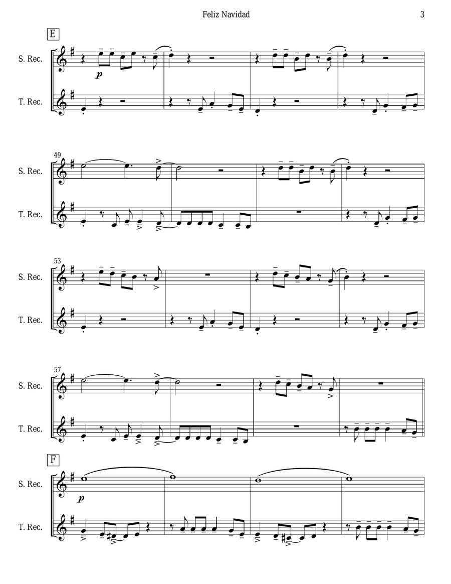 Feliz Navidad Woodwind Duet scores gallery preview page 3