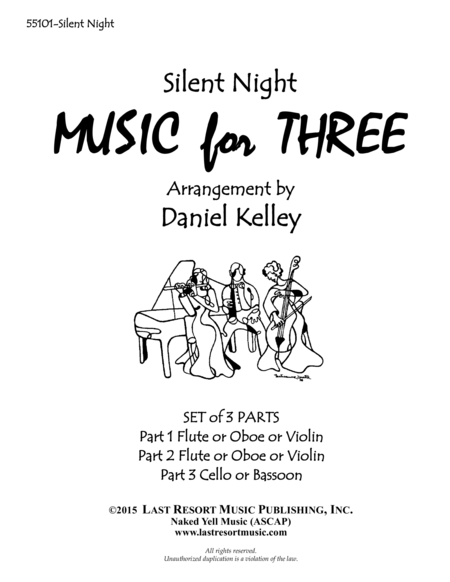 Silent Night for String Trio (Two Violins and Cello) Set of 3 Parts