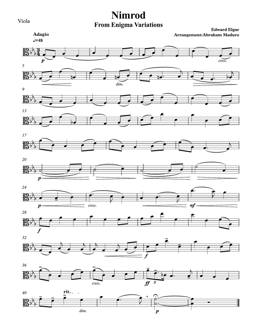 Nimrod From Enigma Variations Viola Cello Duet String Duet scores gallery preview page 3