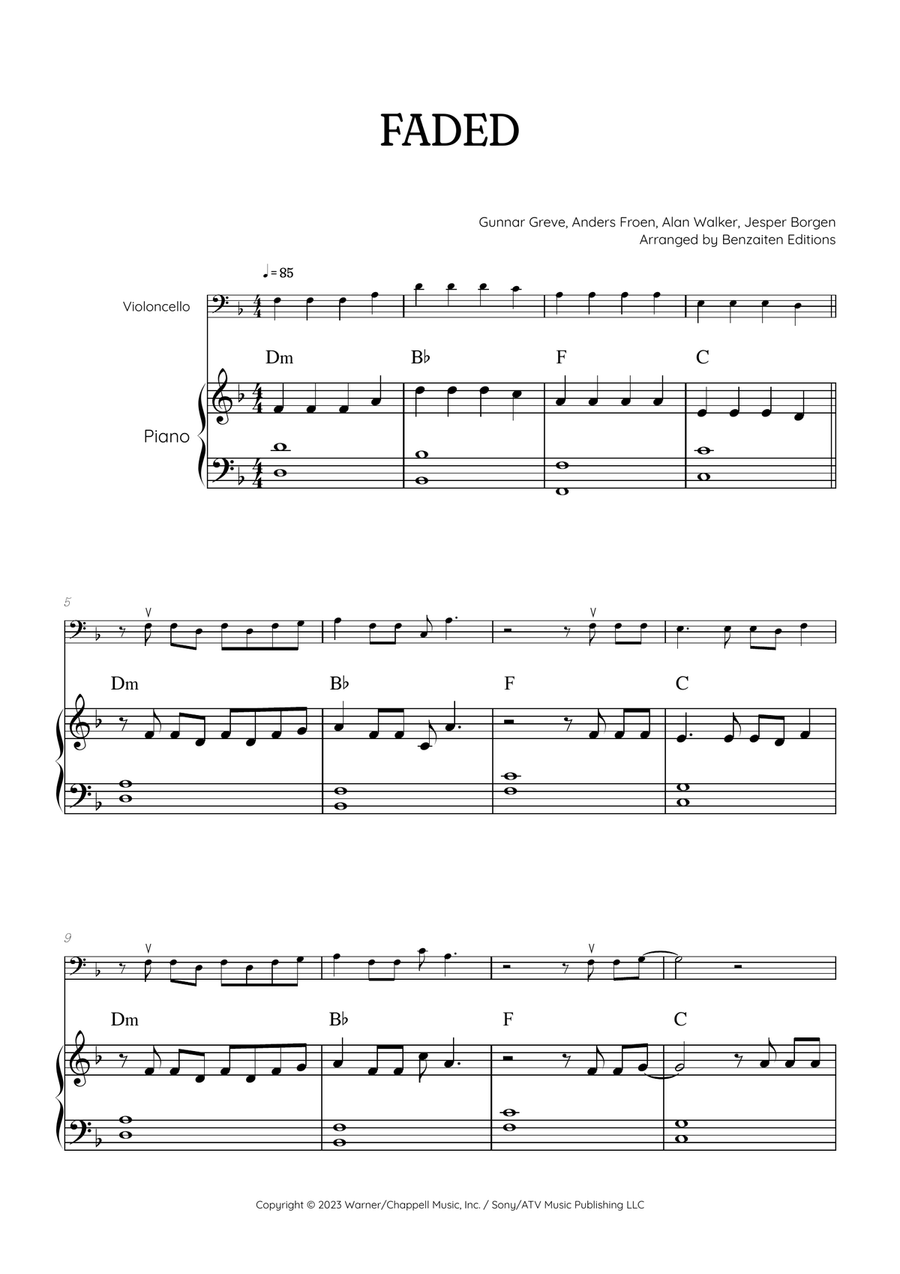 Faded Piano scores gallery preview page 1