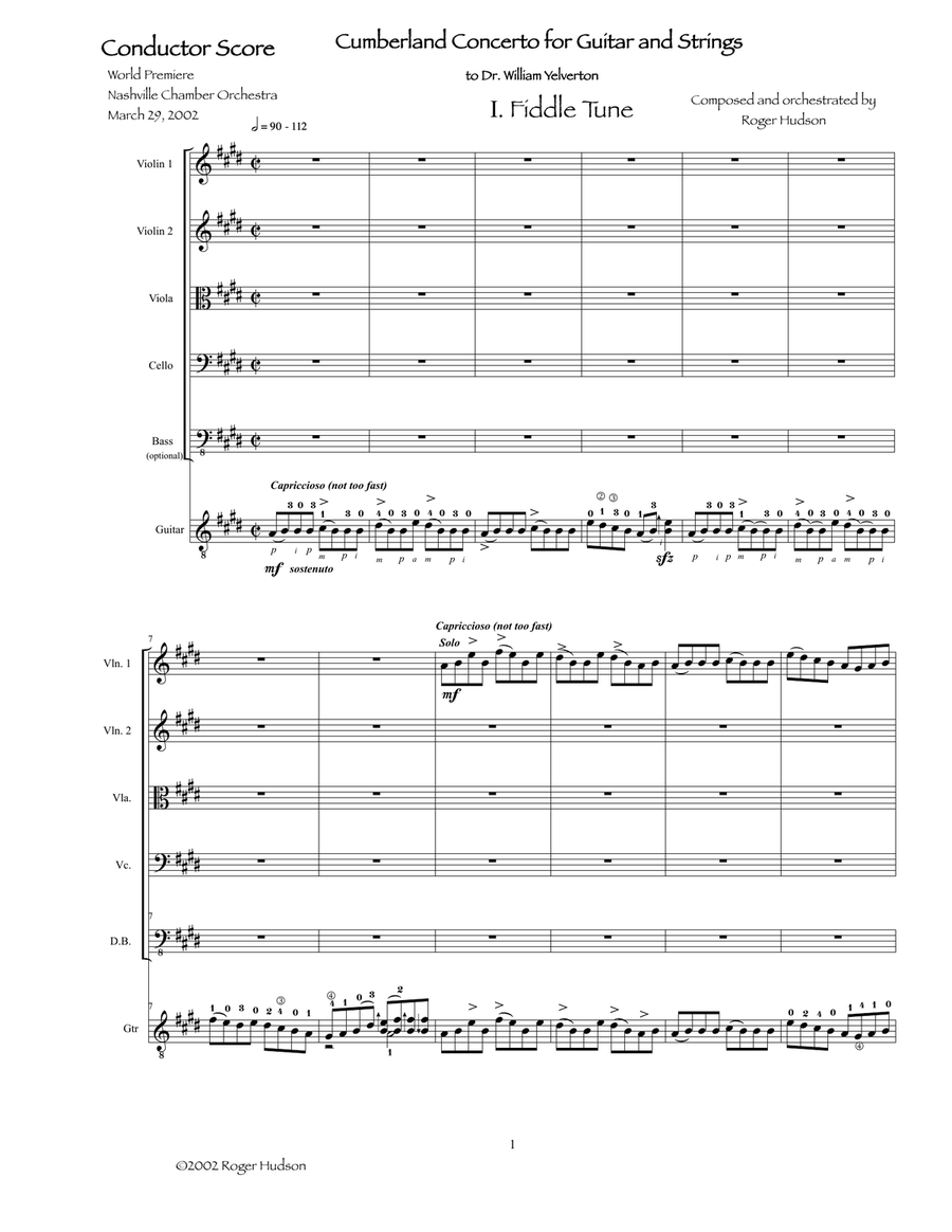 Cumberland Concerto for Guitar and Strings Chamber Orchestra scores gallery preview page 1