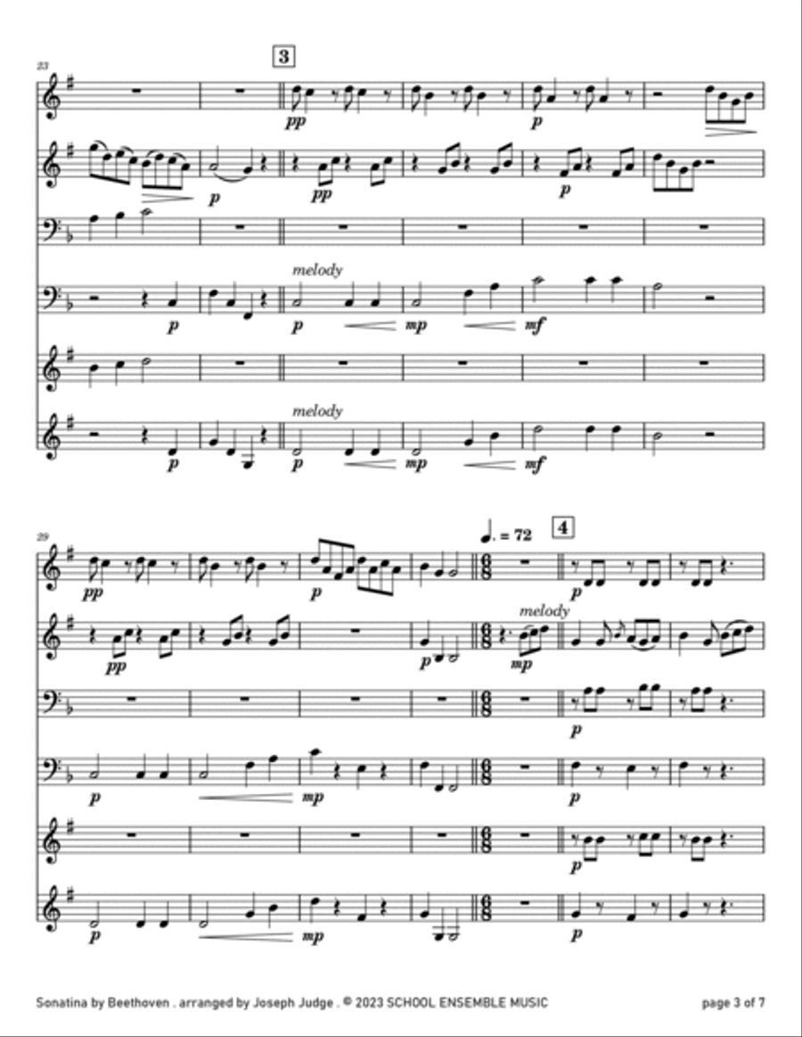 Sonatina by Beethoven for Brass Quartet in Schools Brass Quartet scores gallery preview page 3