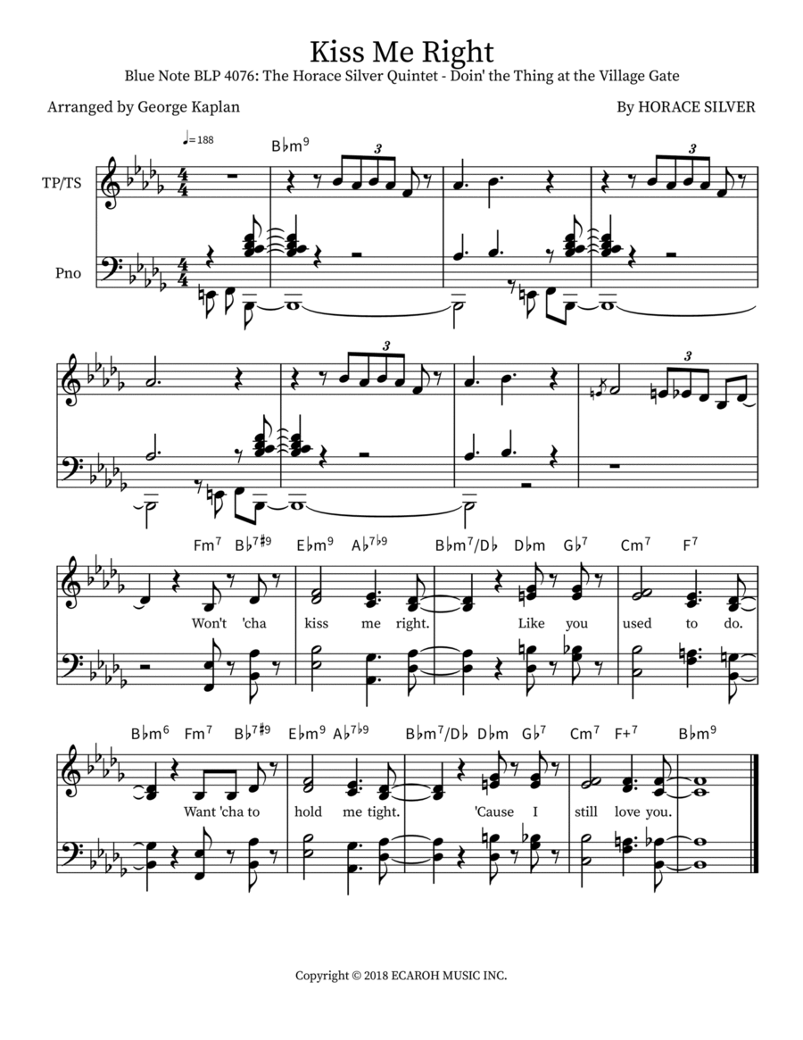 Kiss Me Right Kiss Me Right Piano scores gallery preview page 1