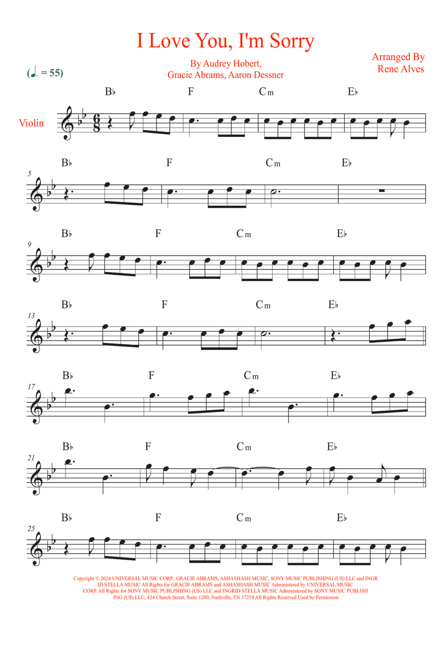 I Love You, I'm Sorry Violin Solo scores gallery preview page 1