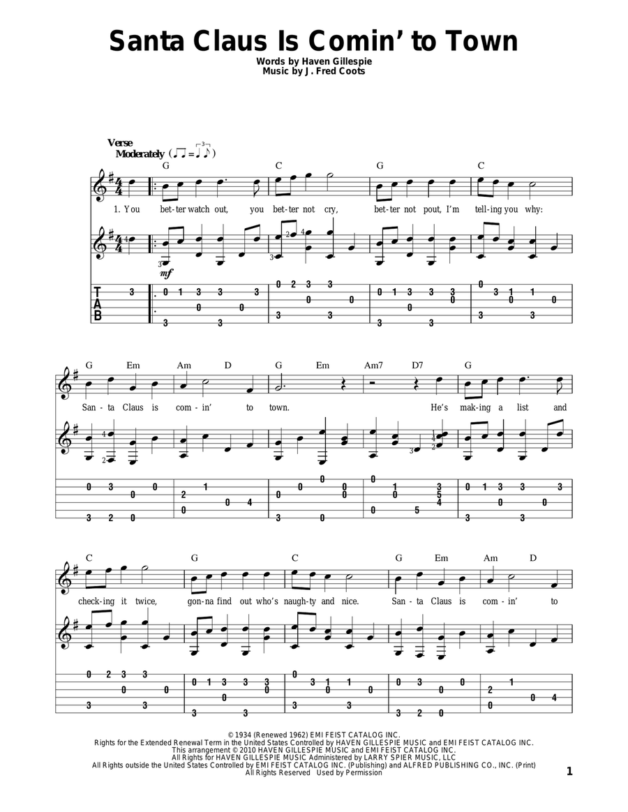 Santa Claus Is Comin' To Town Acoustic Guitar scores gallery preview page 1
