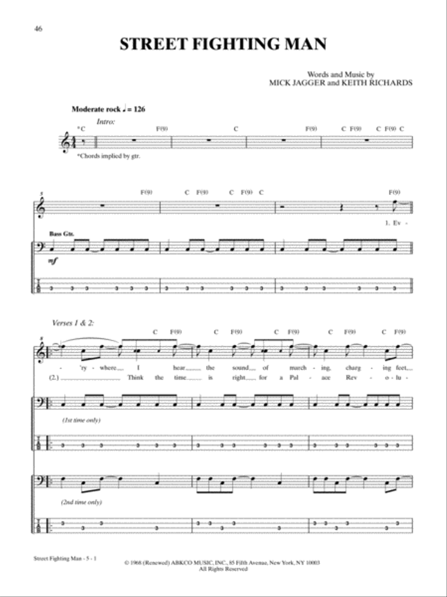 Street Fighting Man Street Fighting Man Bass Guitar Tablature scores gallery preview page 1