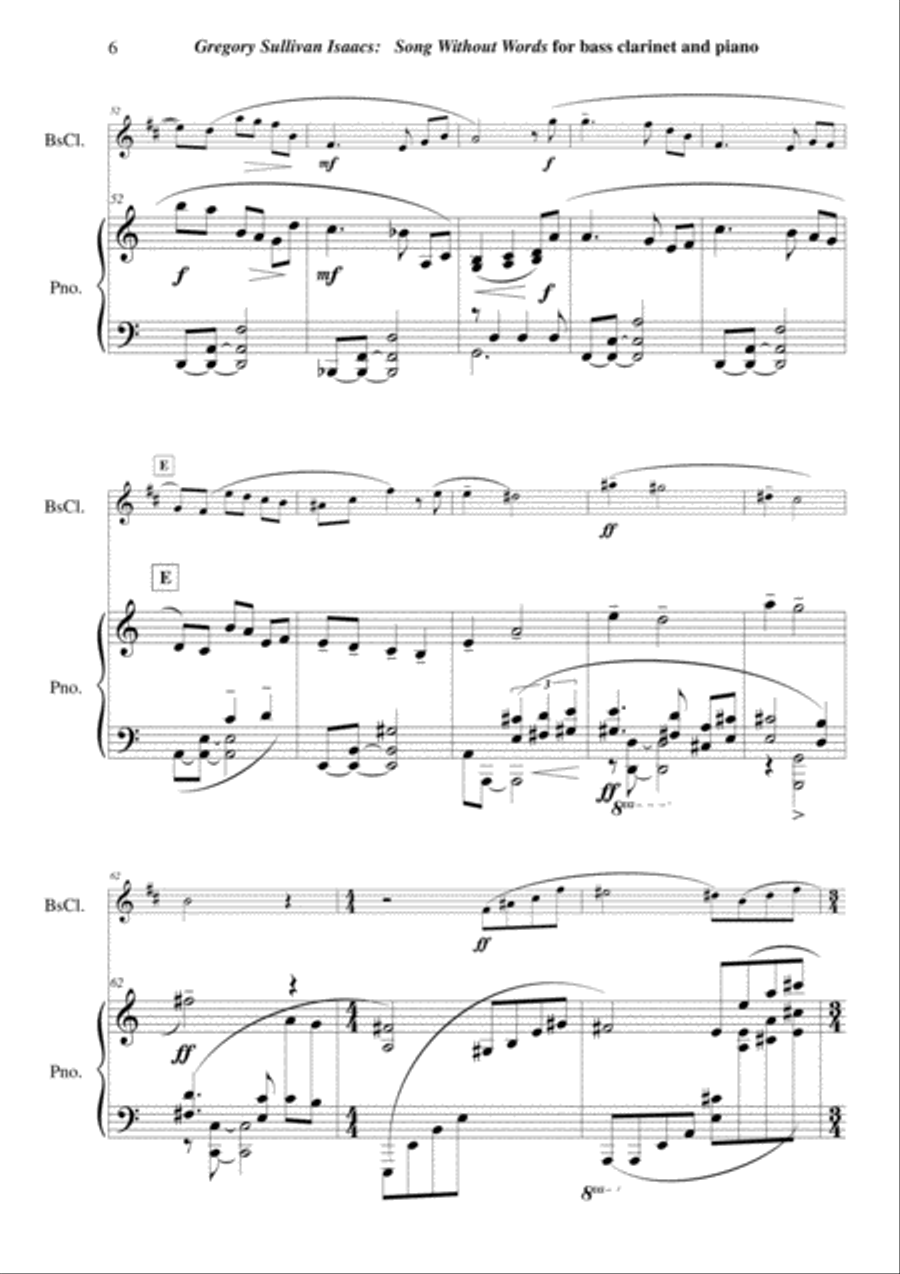 Gregory Sullivan Isaacs: Song Without Words for Bb bass clarinet and piano Bass Clarinet scores gallery preview page 6