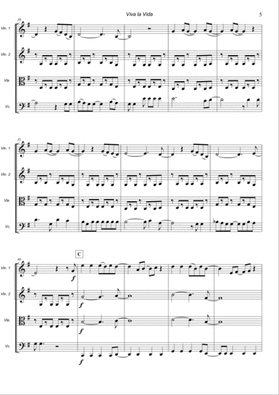 Viva La Vida String Quartet scores gallery preview page 5