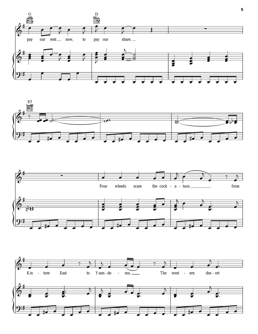 Beds Are Burning Piano, Vocal, Guitar scores gallery preview page 5