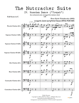 Book cover for Nutcracker Suite, Mvt. IV "Russian Dance (Trepak)" for clarinet choir (full score & set of parts)