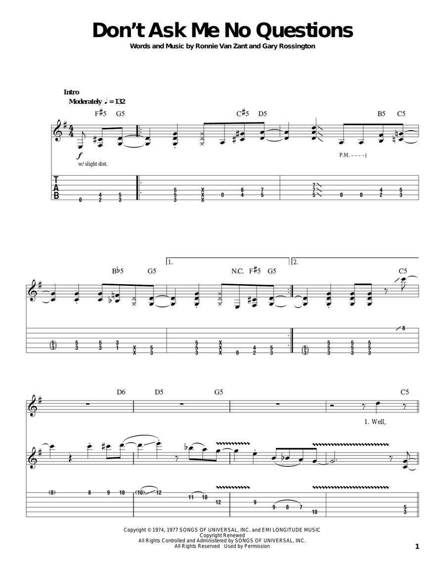 Don't Ask Me No Questions Acoustic Guitar scores gallery preview page 1