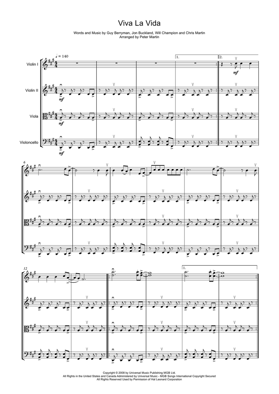 Viva La Vida String Quartet scores gallery preview page 1
