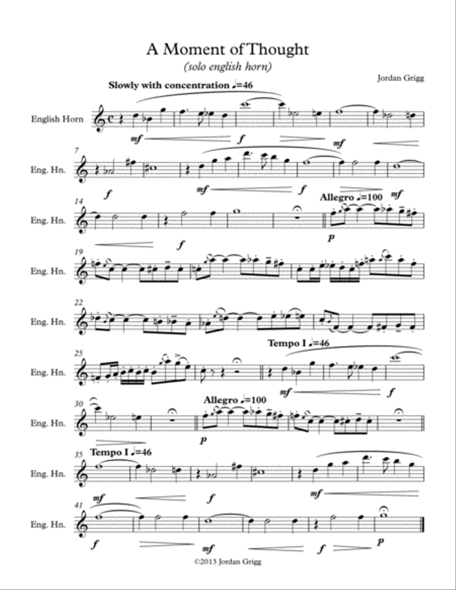 A Moment of Thought (solo english horn) A Moment of Thought (solo english horn) English Horn scores gallery preview page 1
