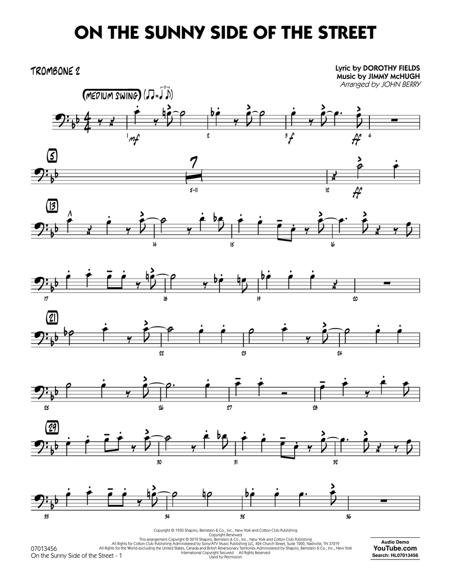 On the Sunny Side of the Street (arr. John Berry) - Trombone 2 Jazz Ensemble scores gallery preview page 1
