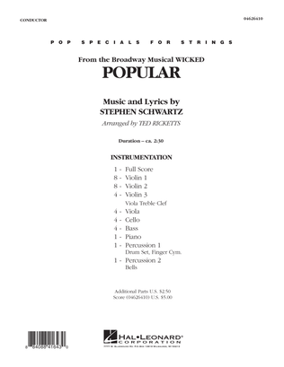 Book cover for Popular (from "Wicked") - Full Score