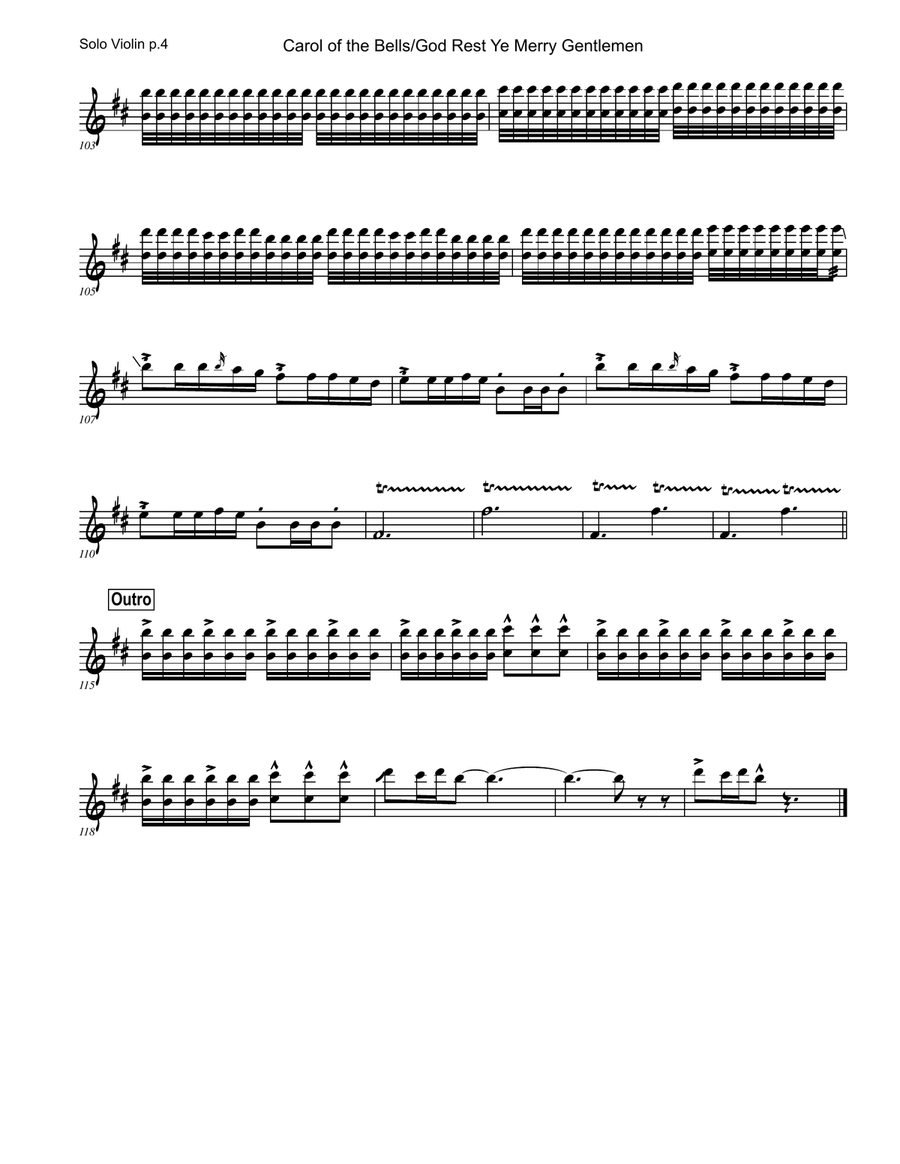Carol of the Bells / God Rest Ye Merry Gentlemen - Violin and Accompaniment Track Violin Solo scores gallery preview page 4