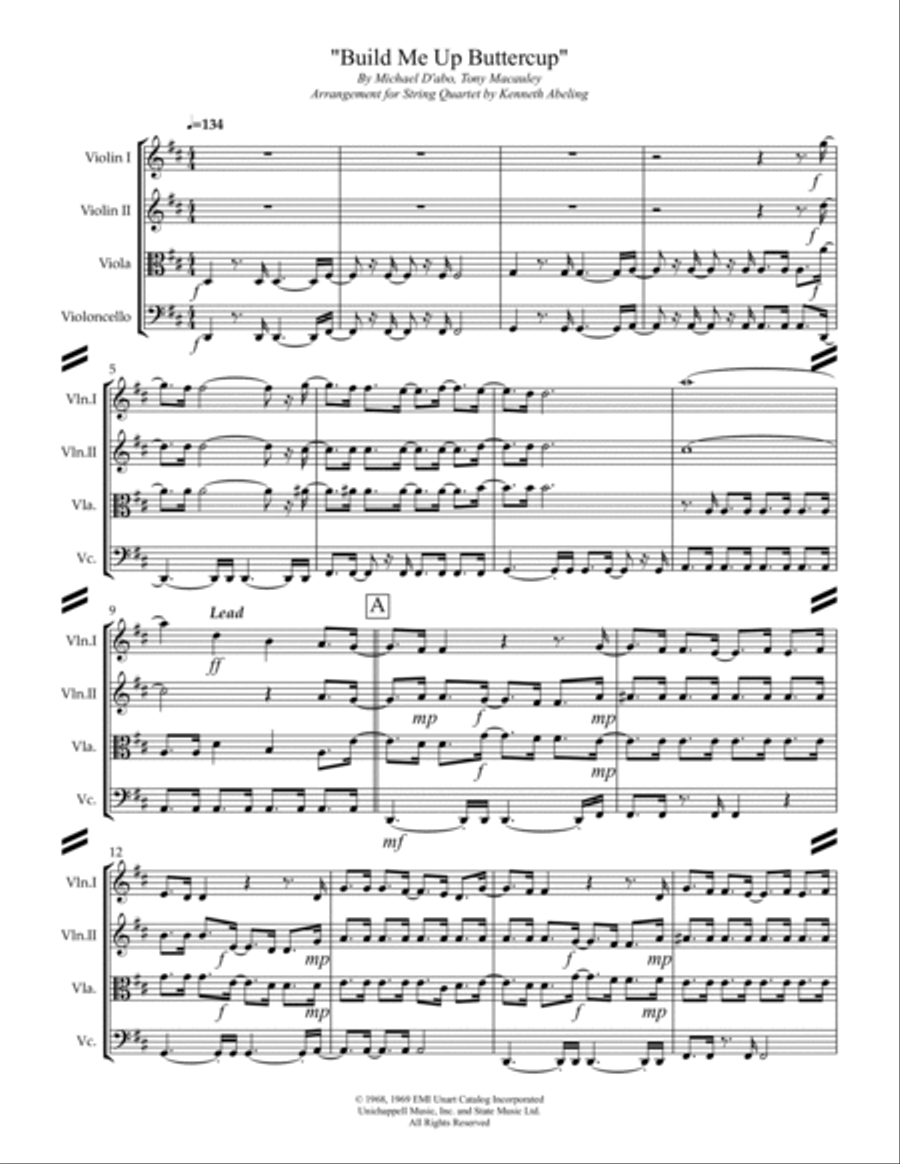 Build Me Up, Buttercup String Quartet scores gallery preview page 2