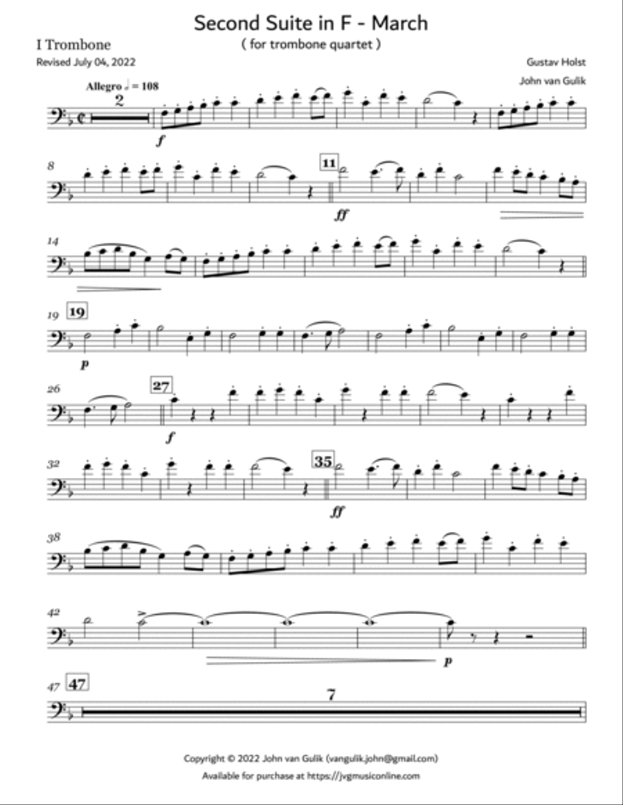 Second Suite in F - March - Trombone Quartet Trombone Quartet scores gallery preview page 6