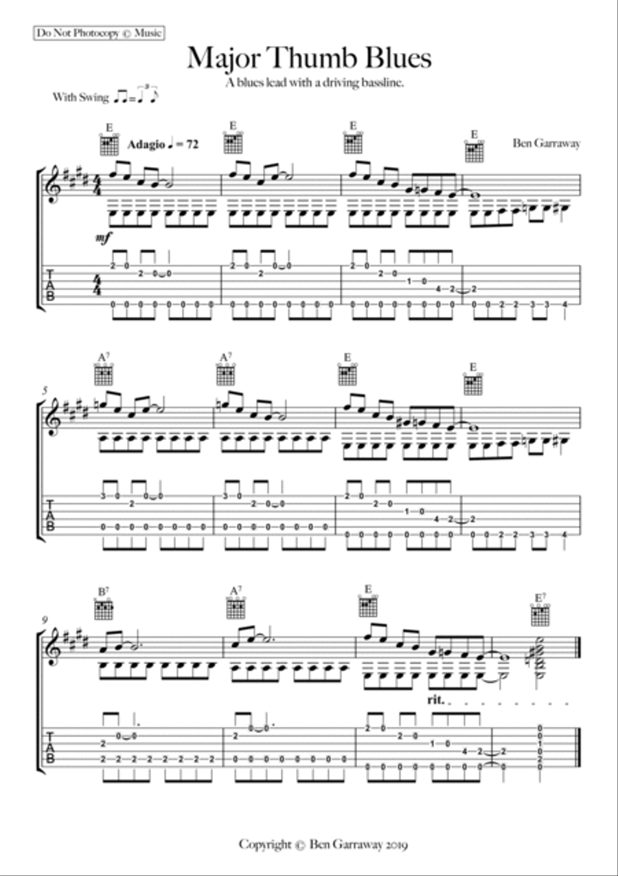 Major Thumb Blues - Guitar Solo Electric Guitar scores gallery preview page 1