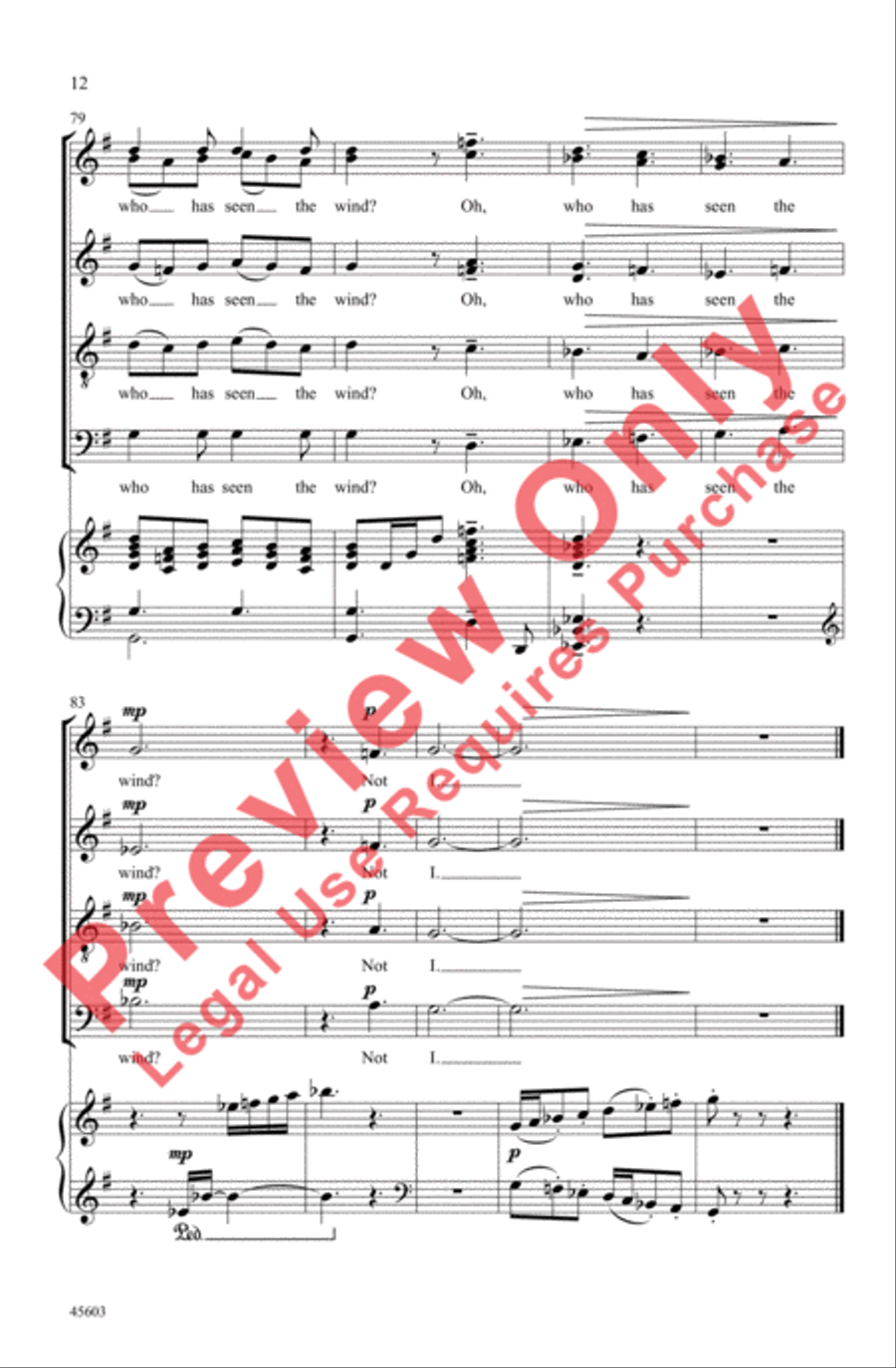 Who Has Seen the Wind? 4-Part scores gallery preview page 12