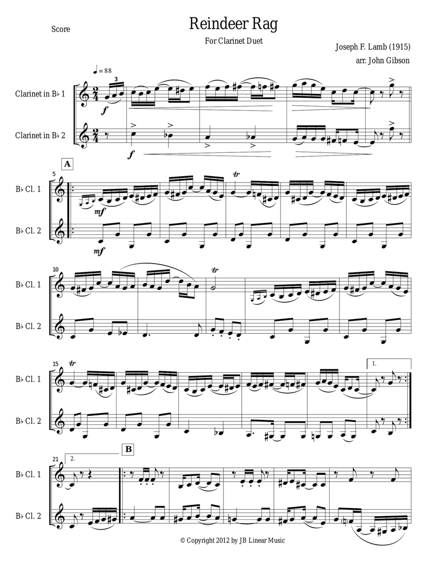 Reindeer Rag for Clarinet Duet Clarinet Duet scores gallery preview page 1