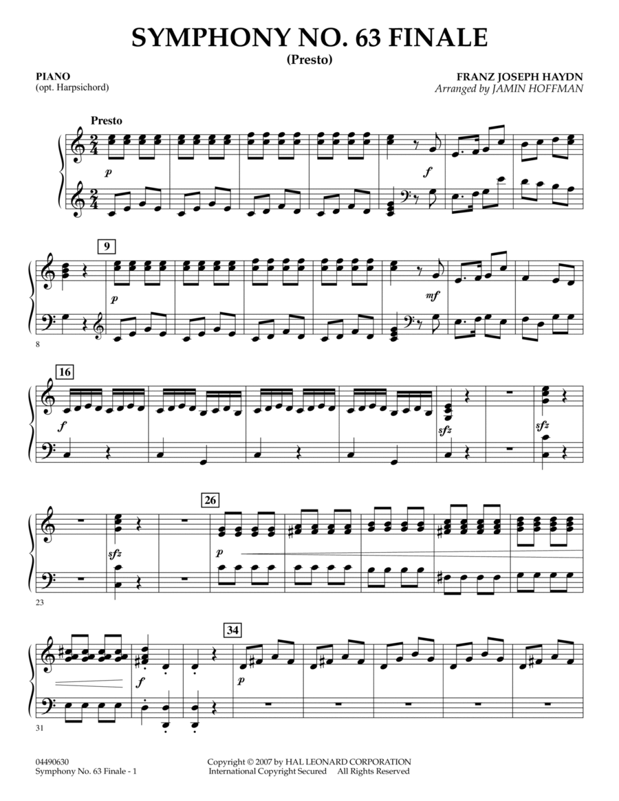 Symphony No. 63 Finale (Presto) - Piano