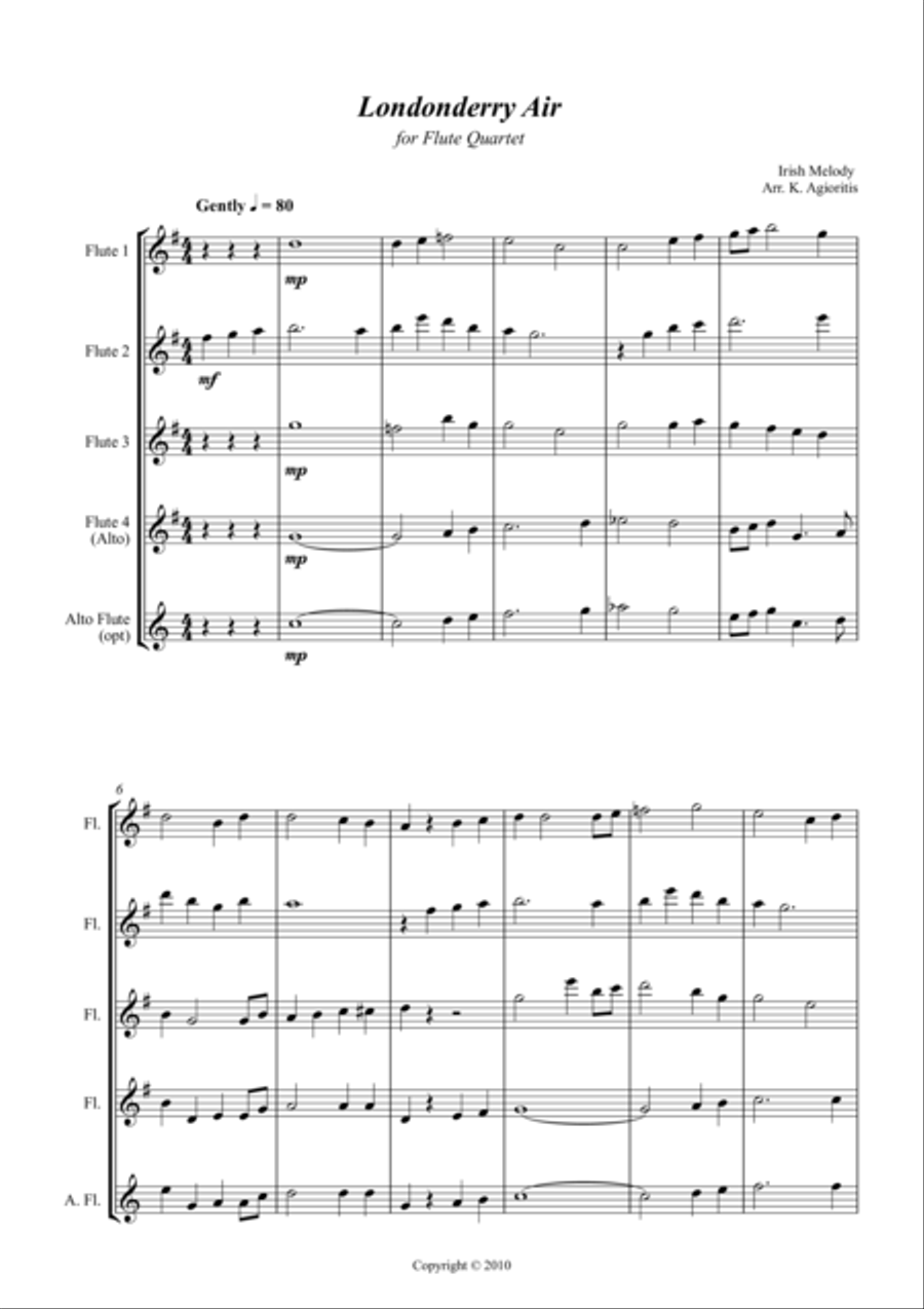 Londonderry Air (Danny Boy) - Jazz Arrangement for Flute Quartet Flute Quartet scores gallery preview page 1