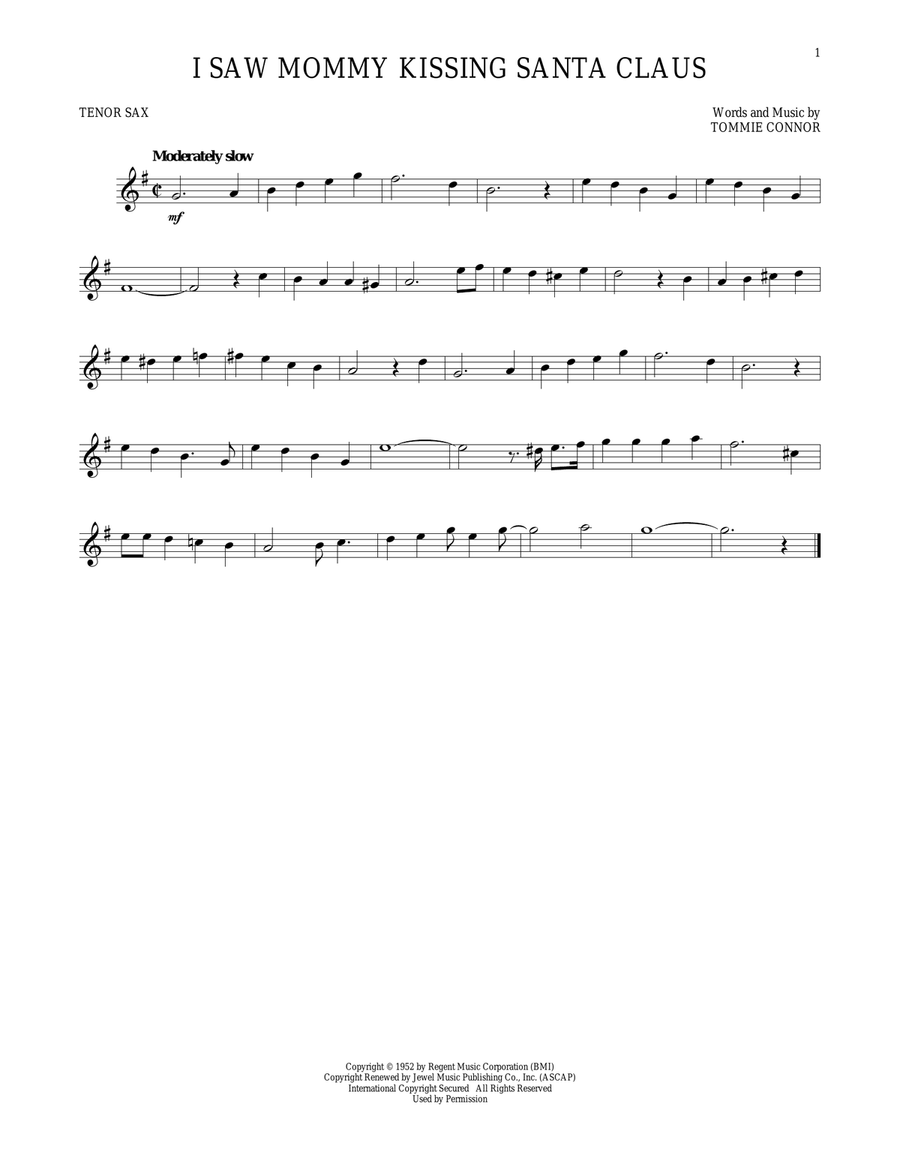 I Saw Mommy Kissing Santa Claus Tenor Saxophone scores gallery preview page 1