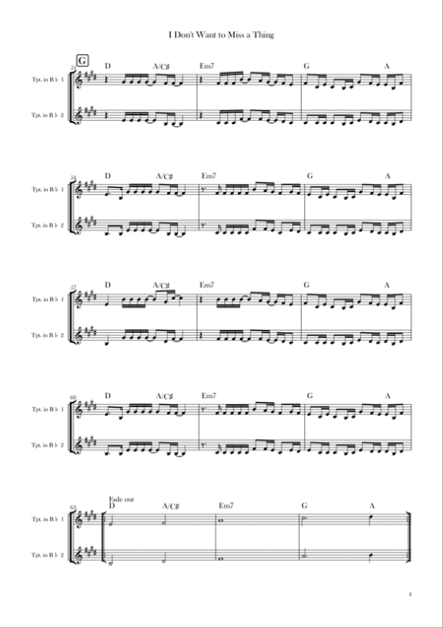 I Don't Want To Miss A Thing Trumpet Duet scores gallery preview page 4