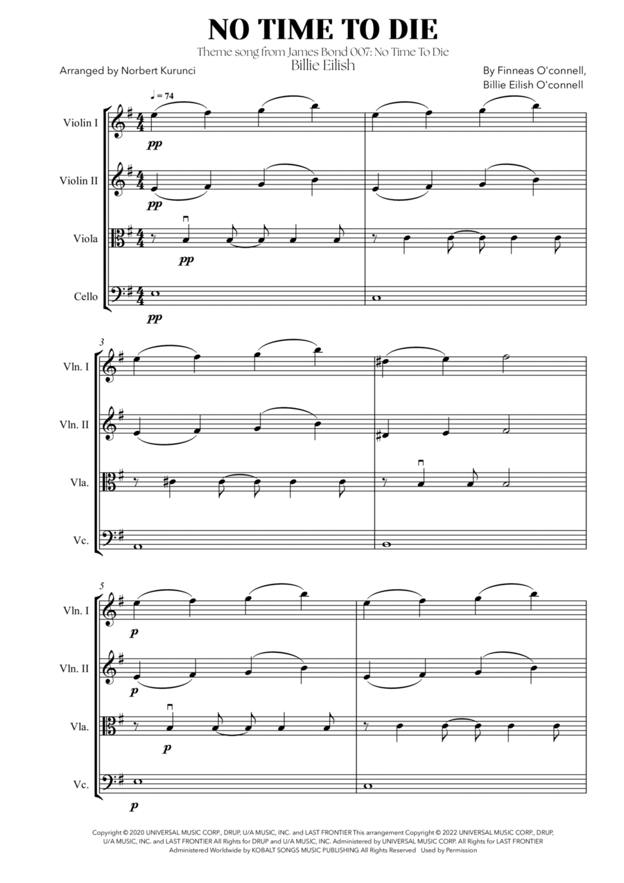 No Time To Die String Quartet scores gallery preview page 1