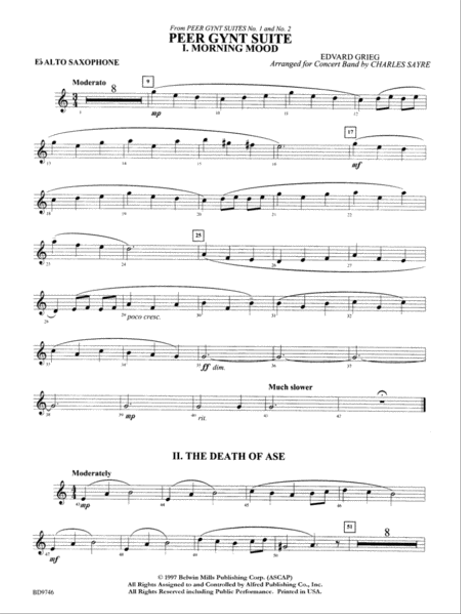 Peer Gynt Suite: E-flat Alto Saxophone Concert Band scores gallery preview page 1