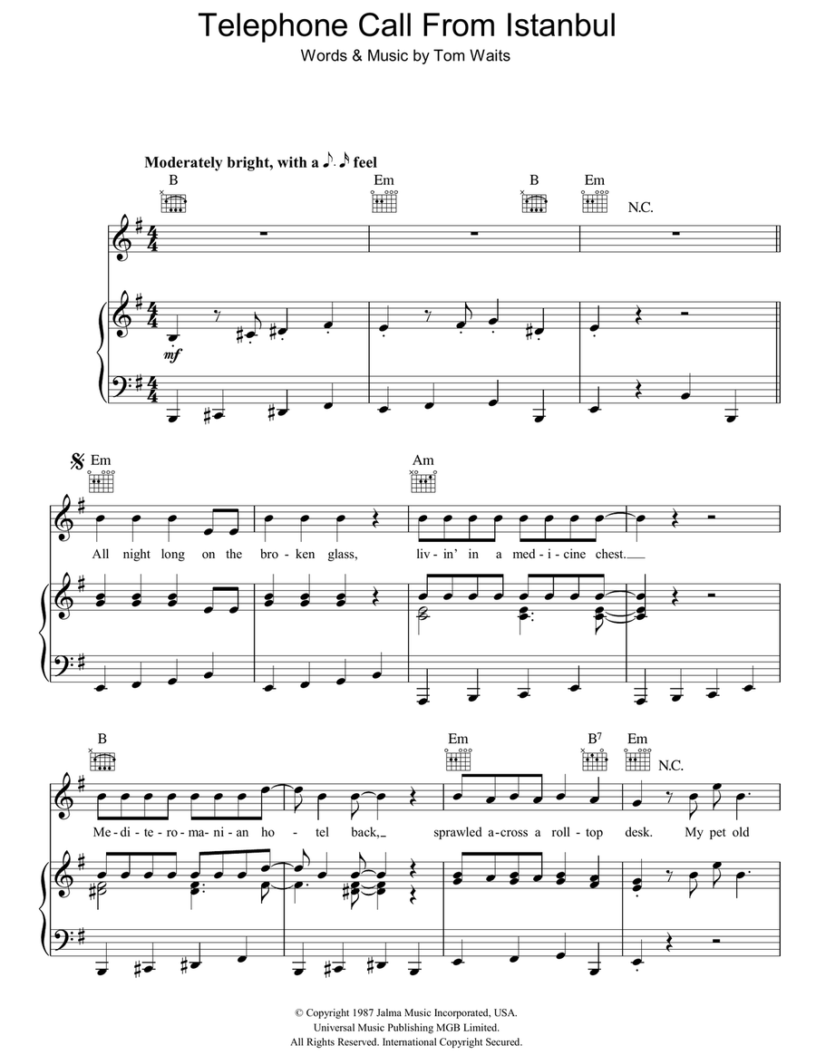 Telephone Call From Istanbul Piano, Vocal, Guitar scores gallery preview page 1
