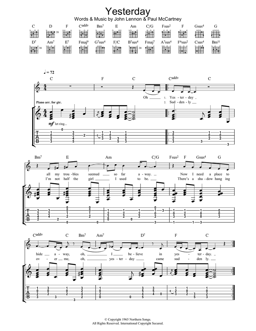Yesterday Acoustic Guitar scores gallery preview page 1