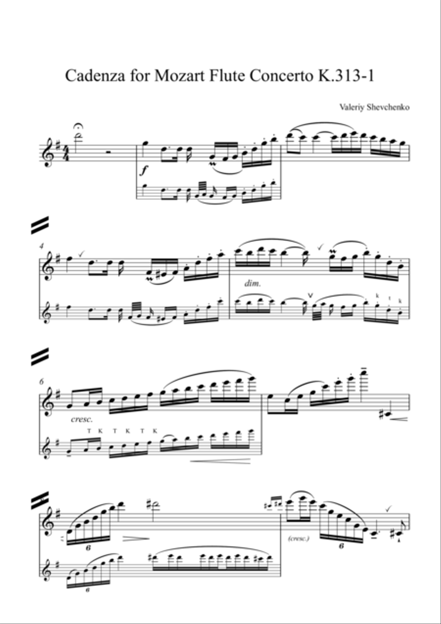Cadenza for Mozart Flute Concerto K 313-1 Flute Solo scores gallery preview page 1