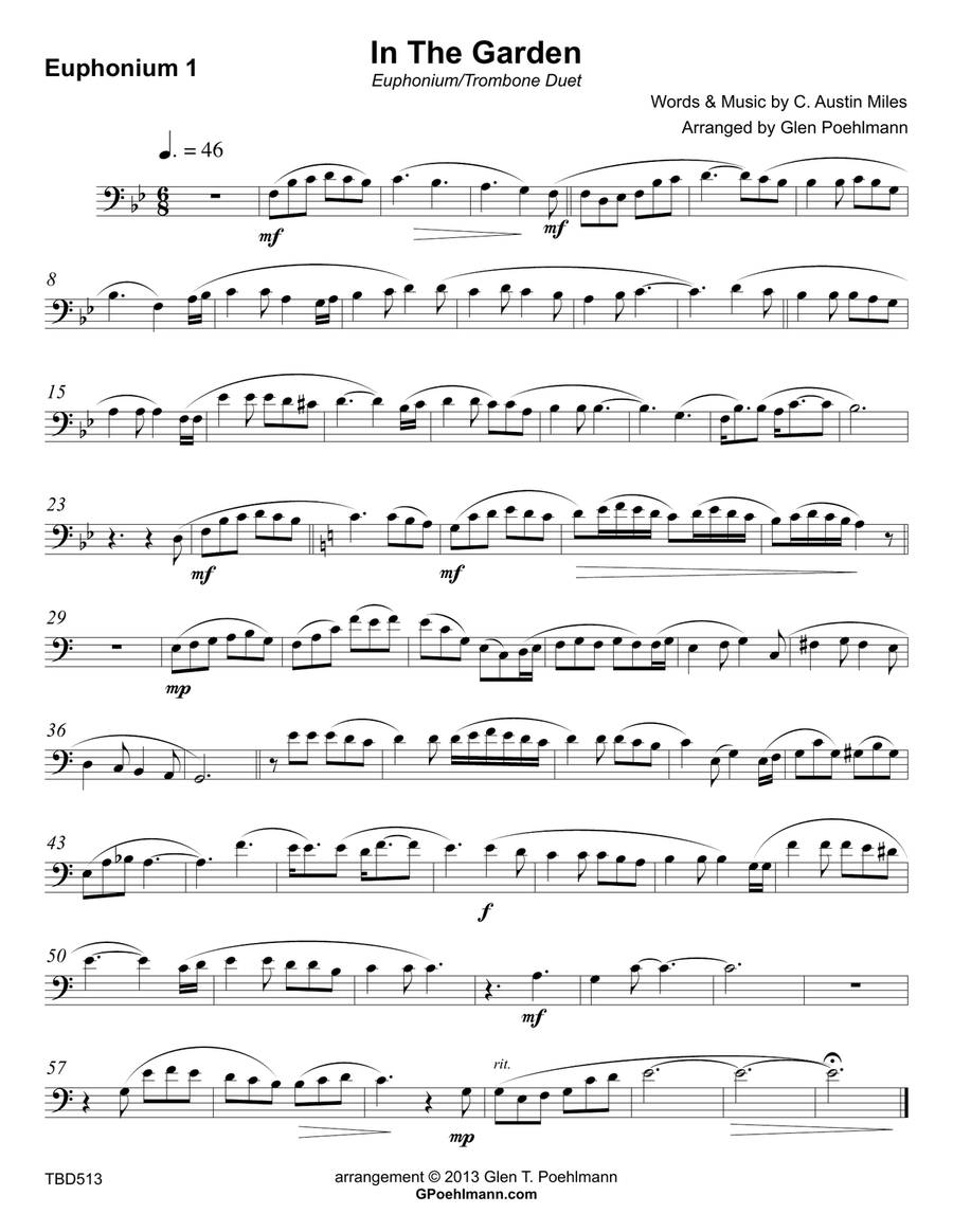 IN THE GARDEN - EUPHONIUM/TROMBONE/BARITONE TC DUET (unaccompanied) IN THE GARDEN - EUPHONIUM/TROMBONE/BARITONE TC DUET (unaccompanied) Brass Duet scores gallery preview page 3