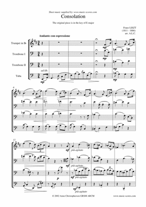 Book cover for Consolation No. 5 in E Major - Brass Quartet