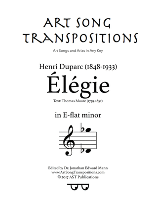 Book cover for DUPARC: Élégie (transposed to E-flat minor)