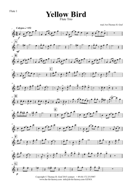 Yellow Bird - Haitian Folk Song - Calypso - Flute Trio image number null