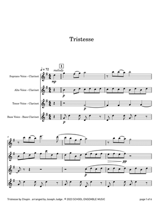 Tristesse by Chopin for Clarinet Quartet in Schools