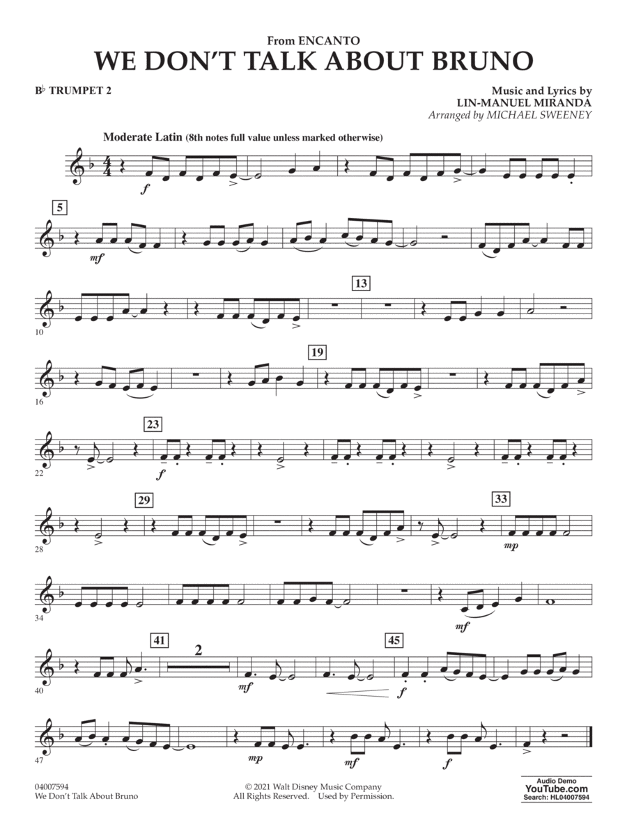 We Don't Talk About Bruno (from Encanto) (arr. Michael Sweeney) - Bb Trumpet 2