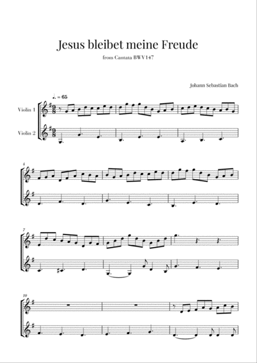 Bach - Jesus bleibet meine Freude for 2 Violins String Duet scores gallery preview page 1