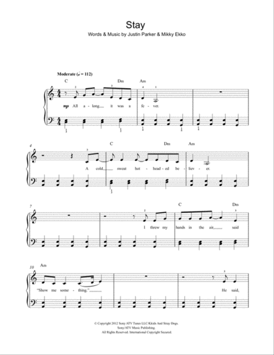 Stay Easy Piano scores gallery preview page 1