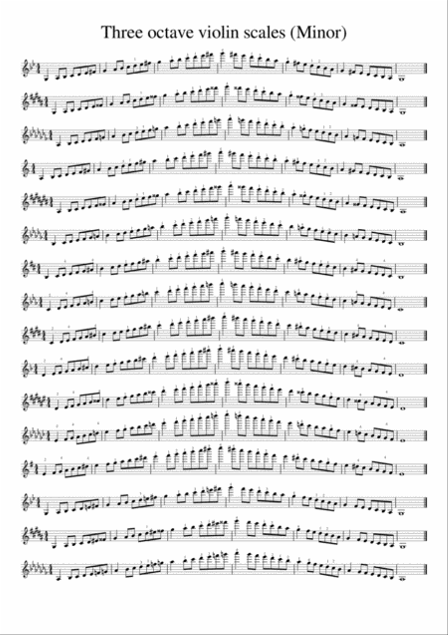 Three octave violin scales (Minor) Violin Solo scores gallery preview page 1