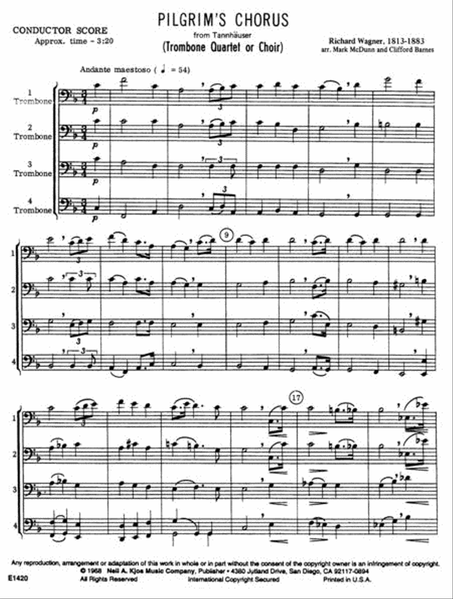 Pilgrim's Chorus (From Tannhauser) Trombone Quartet scores gallery preview page 2