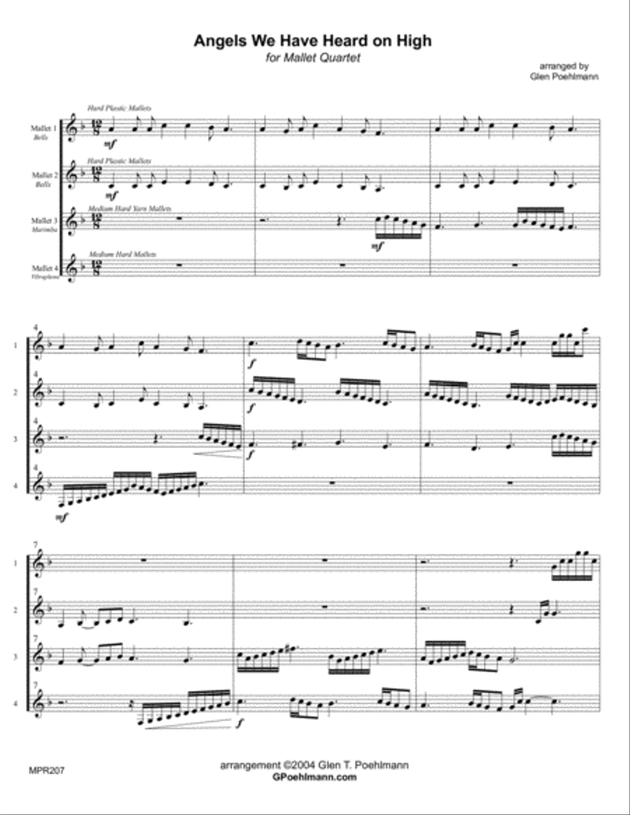 ANGELS WE HAVE HEARD ON HIGH - MALLET QUARTET Percussion Ensemble scores gallery preview page 1