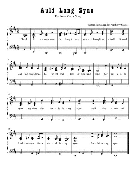 Auld Lang Syne (The New Year's Song) for Early Intermediate Piano Level 4 in D Major image number null